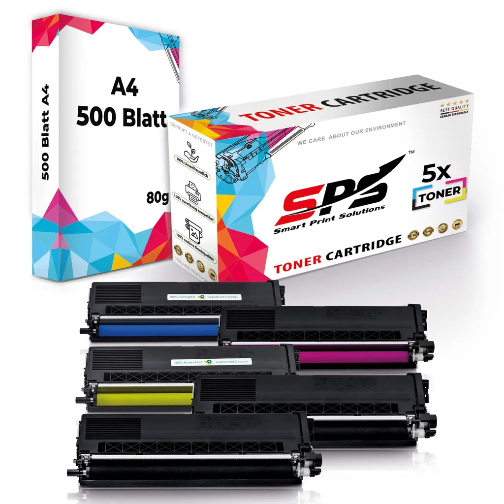 Druckerpapier A4 + 5x Multipack Set Kompatibel für Brother DCP-L 8410 CDN (TN-423C, TN-423M, TN-423Y, TN-423BK) Toner